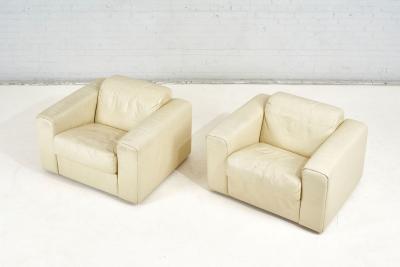 Baron Lounge Chairs by Robert Haussmann for Stendig Cream Leather 1970