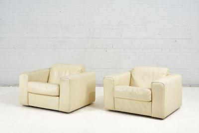 Baron Lounge Chairs by Robert Haussmann for Stendig Cream Leather 1970