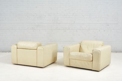 Baron Lounge Chairs by Robert Haussmann for Stendig Cream Leather 1970