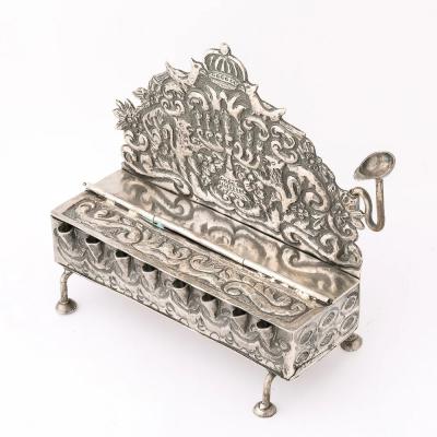 Baroque 19th Century Hand Worked Repouss Sterling Oil Lamp Footed Menorah