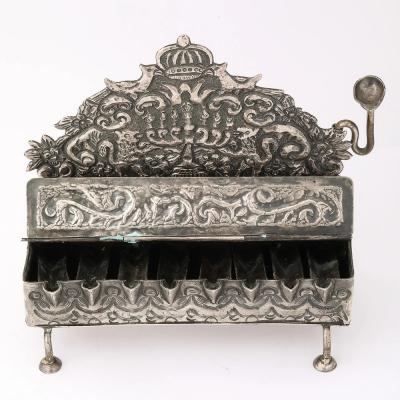 Baroque 19th Century Hand Worked Repouss Sterling Oil Lamp Footed Menorah