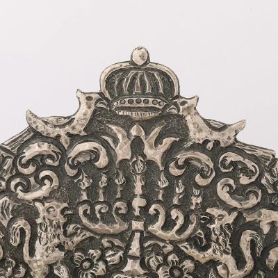 Baroque 19th Century Hand Worked Repouss Sterling Oil Lamp Footed Menorah