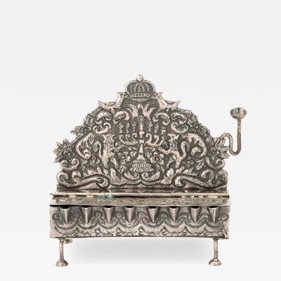 Baroque 19th Century Hand Worked Repouss Sterling Oil Lamp Footed Menorah