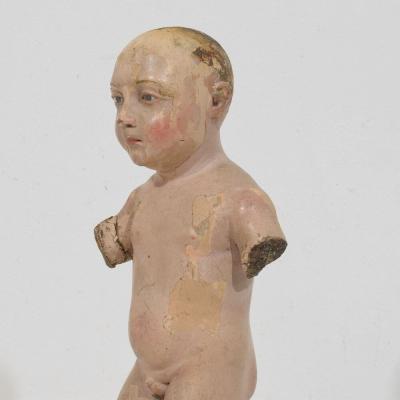 Baroque Baby Jesus Nino Santo Figure Carved Wood Spanish Circa 1650 1750