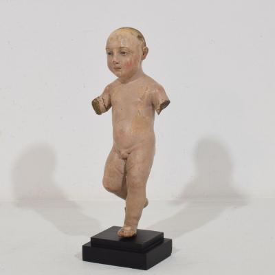 Baroque Baby Jesus Nino Santo Figure Carved Wood Spanish Circa 1650 1750
