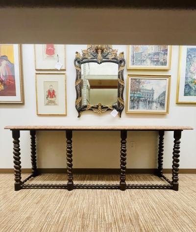 Baroque Barley Twist Console Table Tortoise Marble Bronze 19th Century