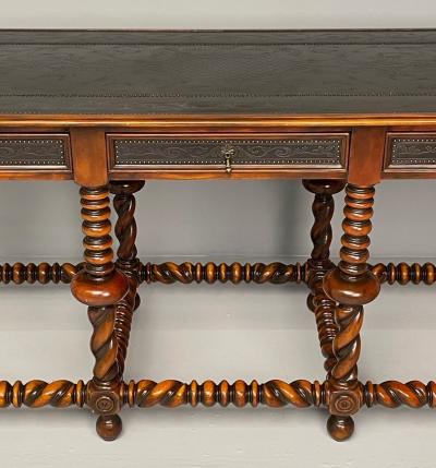 Baroque Barley Twist Console Turned Wood Gray Etched Metal USA 2000s