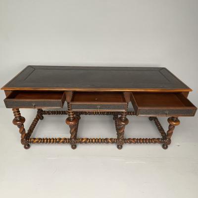 Baroque Barley Twist Console Turned Wood Gray Etched Metal USA 2000s