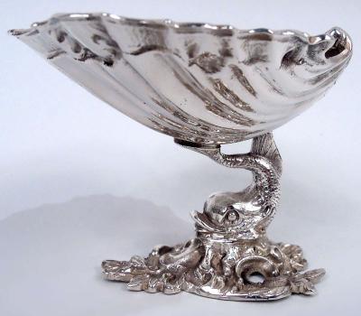 Baroque Classical Sterling Silver Scallop Shell Dolphin Footed Bowl