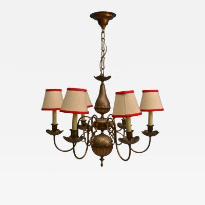 Baroque Hammered Brass Bronze Fabric Pendant Light 1950s