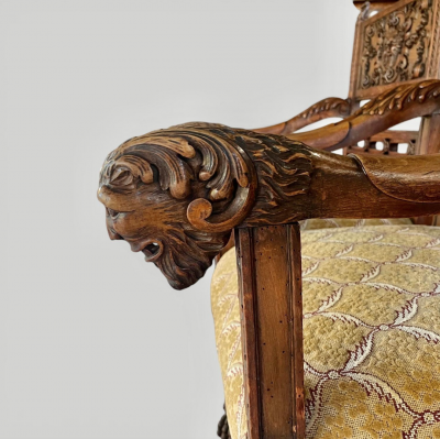 Baroque Revival Pair of Oak Armchairs