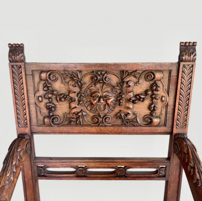 Baroque Revival Pair of Oak Armchairs