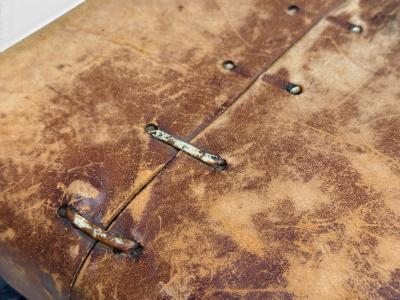 Baroque Small Footstool Leather Turned Walnut 19th c 