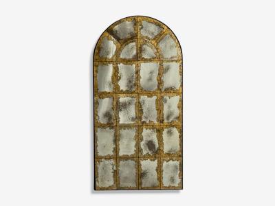 Baroque Style Eglomise Glass Arched Gold Wall Mirror Stained Wood