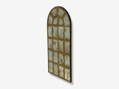 Baroque Style Eglomise Glass Arched Gold Wall Mirror Stained Wood