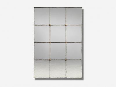 Baroque Style Rectangular Silver Wall Mirror Eglomise Glass Stained Wood