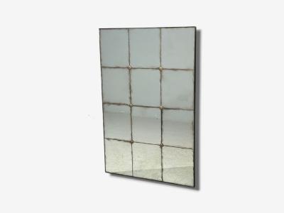 Baroque Style Rectangular Silver Wall Mirror Eglomise Glass Stained Wood
