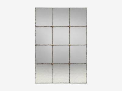 Baroque Style Rectangular Silver Wall Mirror Eglomise Glass Stained Wood