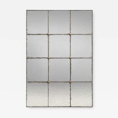 Baroque Style Rectangular Silver Wall Mirror Eglomise Glass Stained Wood