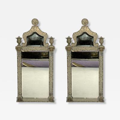 Baroque Style Silver Leaf Distressed Etched Glass Venetian Wall Mirrors
