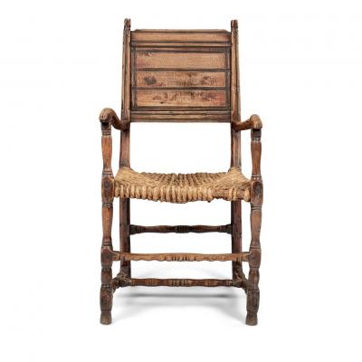 Baroque Swedish Armchair Hand Carved from Beechwood and Ash