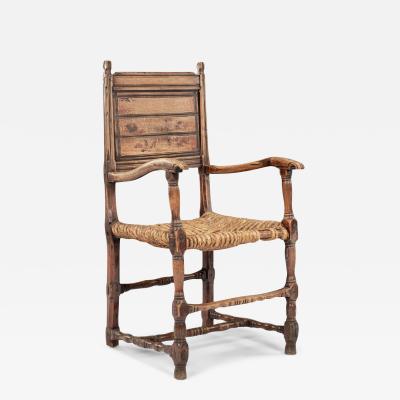 Baroque Swedish Armchair Hand Carved from Beechwood and Ash