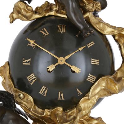 Baroque style bronze and ormolu cherub mantel clock