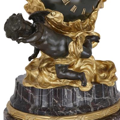 Baroque style bronze and ormolu cherub mantel clock
