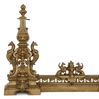Baroque style pierced brass hearth fender