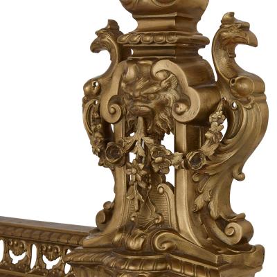Baroque style pierced brass hearth fender