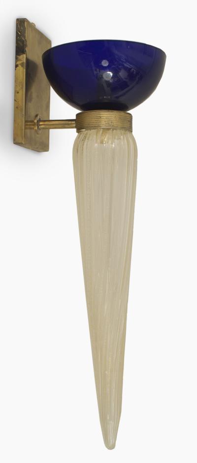 Barovier Et Toso Italian Murano Gold Dusted Glass Wall Sconces