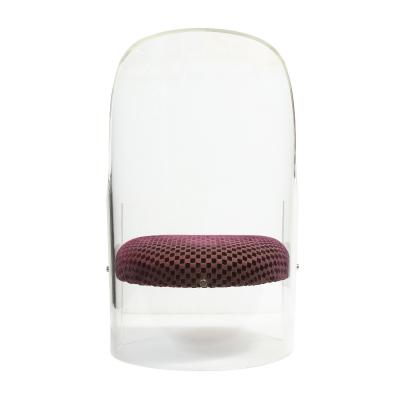 Barrel Back Lounge Chair in Thick Lucite with Upholstered Seat 1970s