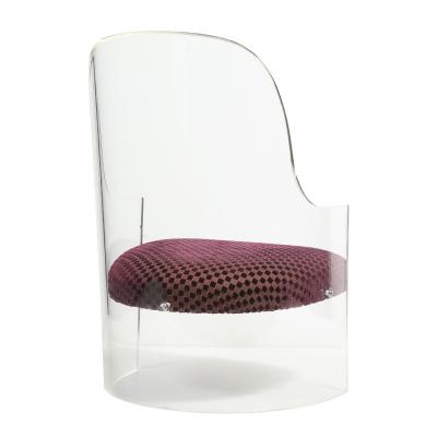 Barrel Back Lounge Chair in Thick Lucite with Upholstered Seat 1970s