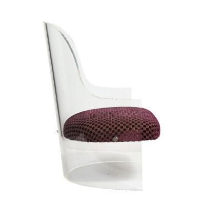 Barrel Back Lounge Chair in Thick Lucite with Upholstered Seat 1970s