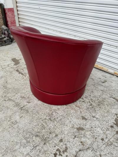 Barrelback Red Leather Swivel Lounge Chair