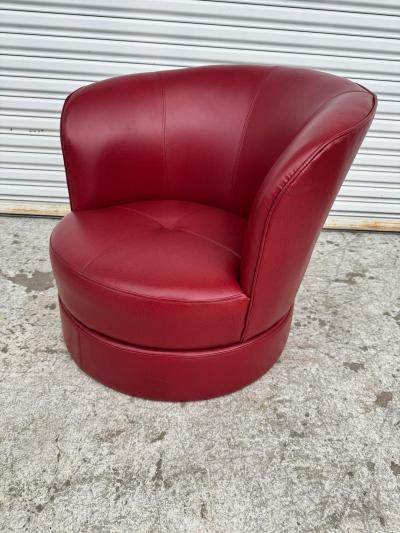 Barrelback Red Leather Swivel Lounge Chair