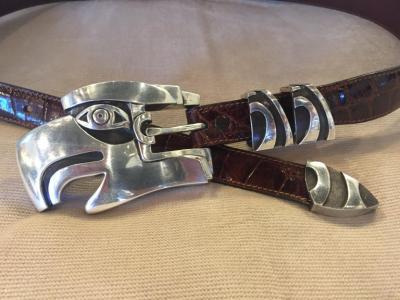 Barry Kieselstein Cord Barry Kieselstein Cord Large Eagle Head Sterling Alligator Belt