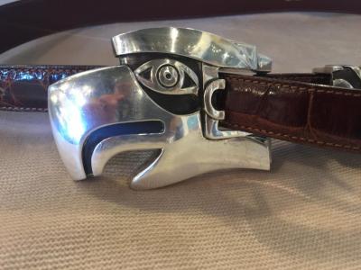 Barry Kieselstein Cord Barry Kieselstein Cord Large Eagle Head Sterling Alligator Belt
