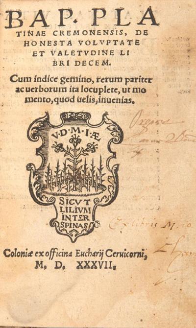 Bartolomeo PLATINA De honesta voluptate et valetudine libri decem by Bartolomeo PLATINA