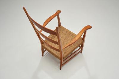 Bas Van Pelt Cherry Wood and Papercord Armchair by Bas Van Pelt Attr Netherlands 1940s