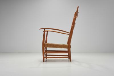 Bas Van Pelt Cherry Wood and Papercord Armchair by Bas Van Pelt Attr Netherlands 1940s
