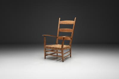 Bas Van Pelt High Back Chair with Wicker Seat by Bas van Pelt The Netherlands 1940s