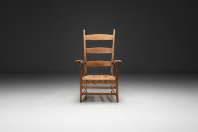 Bas Van Pelt High Back Chair with Wicker Seat by Bas van Pelt The Netherlands 1940s