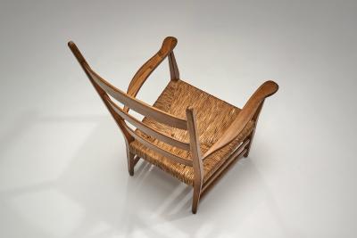 Bas Van Pelt High Back Chair with Wicker Seat by Bas van Pelt The Netherlands 1940s