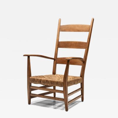 Bas Van Pelt High Back Chair with Wicker Seat by Bas van Pelt The Netherlands 1940s