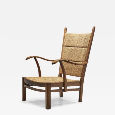 Bas Van Pelt Oak Armchair with Rush Panels by Bas van Pelt The Netherlands 1940s