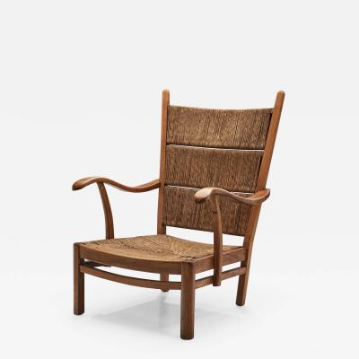 Bas Van Pelt Oak and Rush Armchair by Bas van Pelt The Netherlands 1940s