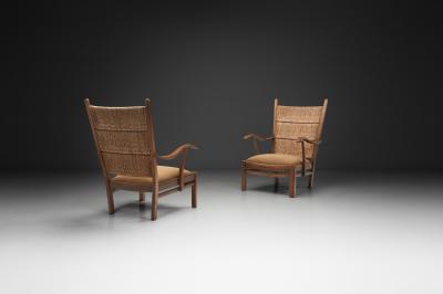 Bas Van Pelt Pair of Dutch Wicker High Back Armchairs by Bas van Pelt The Netherlands 1940s