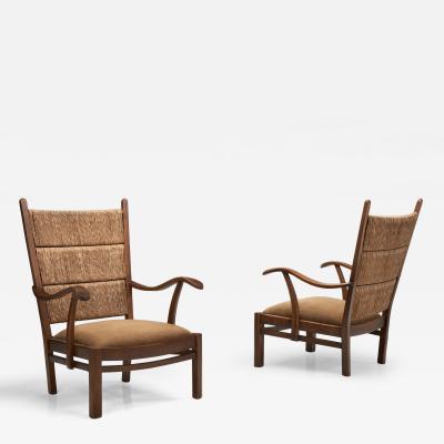 Bas Van Pelt Pair of Dutch Wicker High Back Armchairs by Bas van Pelt The Netherlands 1940s