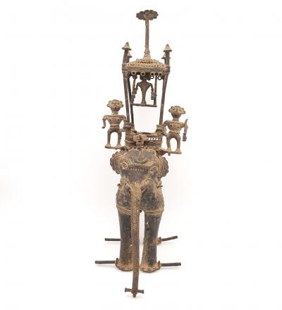 Bastar Gilt Bronze of Elephant with Howdah and Attendants circa 1900